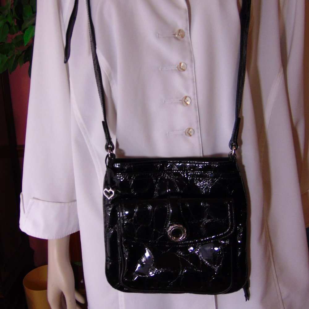 Brighton Black Patent Leather Croc-Embossed CB